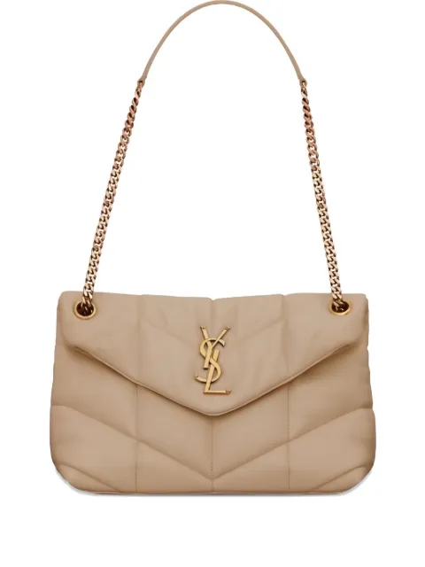 Saint Laurent small quilted logo-plaque shoulder bag Neutrals 5774761EL07