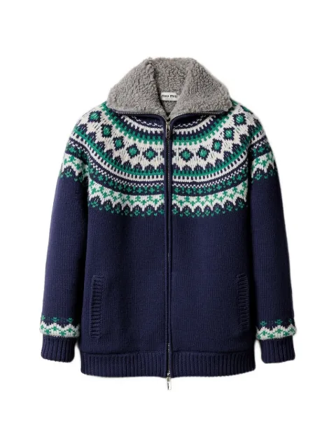 Miu Miu wool and fleece cardigan with zipper Blue MMJ154SOOO18SI
