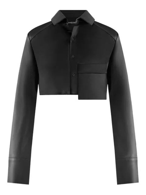 Manière De Voir Bernadette leather contrast cropped shirt Black WMN3472