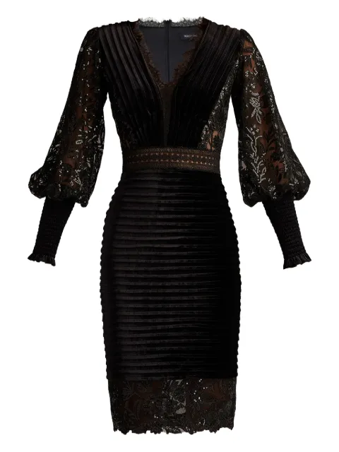 Tadashi Shoji lace pleated midi dress Black BAL21070MXBLACK
