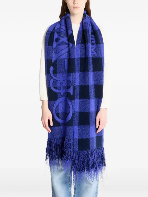 Off-White check-pattern fringed scarf Blue OWMA06EF25KNI0014740
