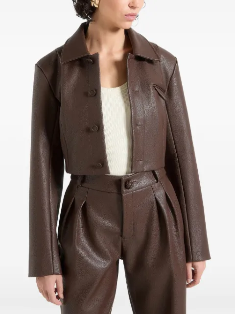 Manière De Voir Ania wide shoulder pebbled leather jacket Brown WMN4053