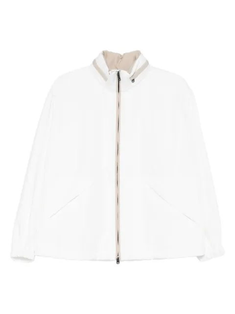 Brunello Cucinelli logo-patch zip-up raincoat White MB4227719C007