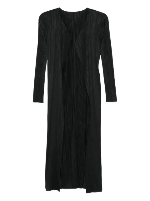Pleats Please Issey Miyake pleated-effect open-front coat Black PP59JA109