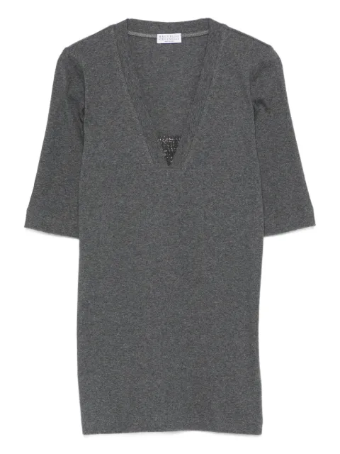 Brunello Cucinelli V-neck embellished T-shirt Grey M0TC8EL692CV563