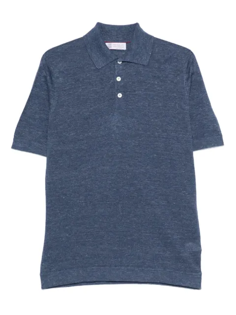 Brunello Cucinelli button linen polo shirt Blue M2L00315C7860
