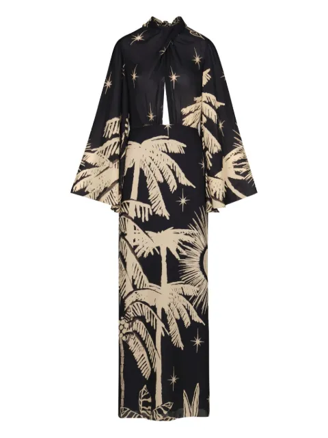 Johanna Ortiz Primera Vez flared-sleeve printed dress Black PT03663