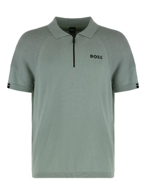 BOSS ribbed-cuffs zip-fastening polo shirt Green 50537146