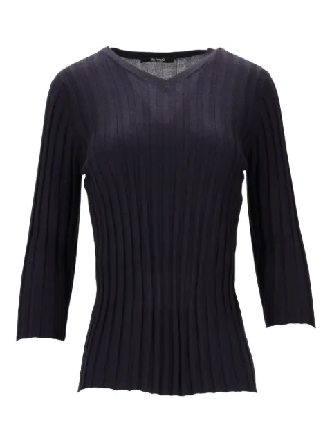 La-Rose V-neck ribbed top Blue LARVCS