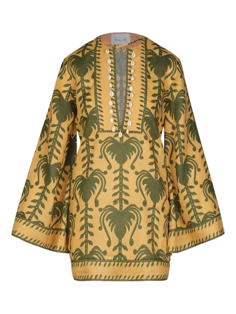 Johanna Ortiz shell-embellished printed tunic dress Yellow PT03416YELLOWLTGRN
