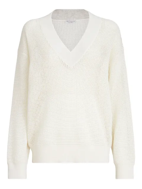 Brunello Cucinelli open-knit V-neck sweater White M12205102CO312