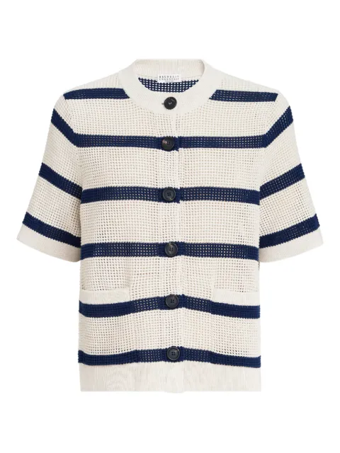 Brunello Cucinelli striped open-knit sweater Neutrals M19225716CYF11