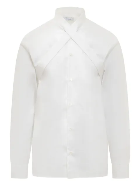 Off-White crossover-detail long-sleeve shirt White OMGE026F23FAB001