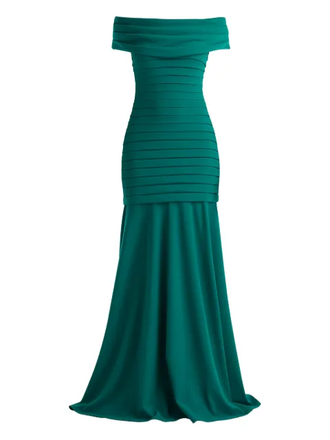 Tadashi Shoji off-shoulder pleated maxi dress Green BOS25688LEMERA