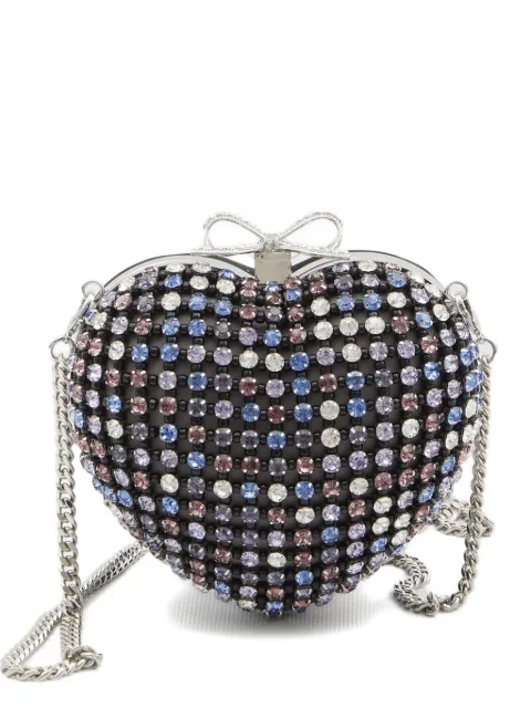 Self-Portrait crystal-embellished heart clutch bag Black RS26307AMU