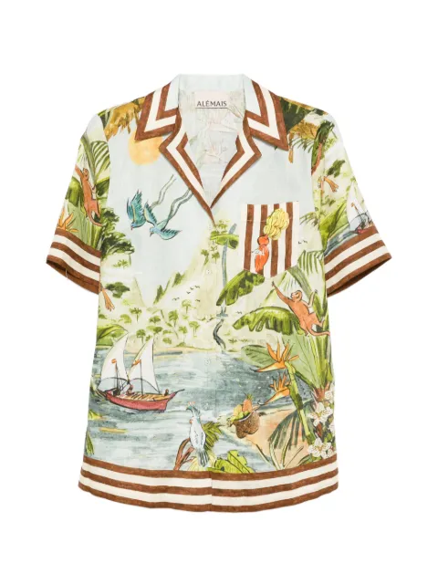ALEMAIS Toucan Tango striped-trim printed shirt Blue 6996T