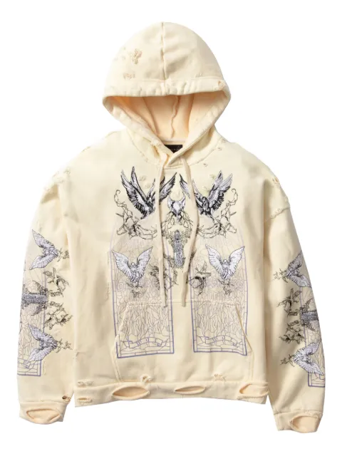 Who Decides War distressed graphic hoodie Neutrals 1110050001FW25