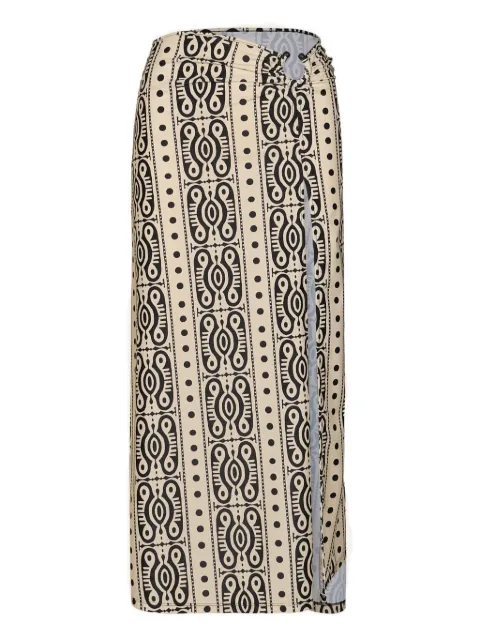 Johanna Ortiz Nuevo Destino printed slit midi skirt Neutrals PT03517
