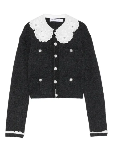 Self-Portrait lace-collar button cardigan Grey RS26121CBGR