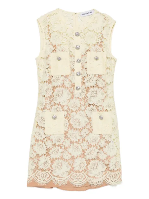 Self-Portrait embellished lace pocket mini dress Yellow RS26217SY