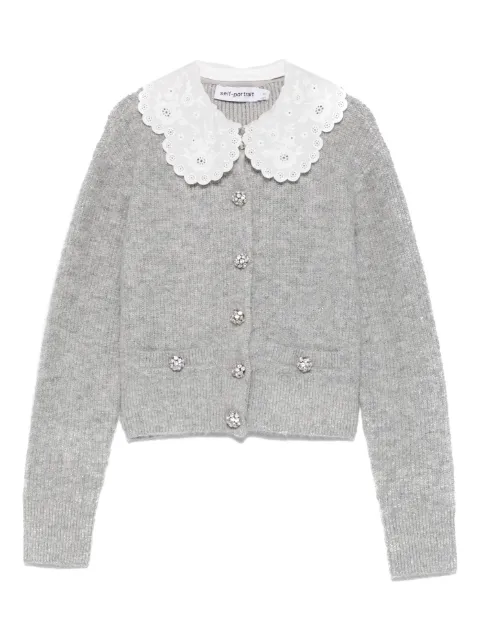 Self-Portrait scalloped-collar embellished cardigan Grey RS26123CGR