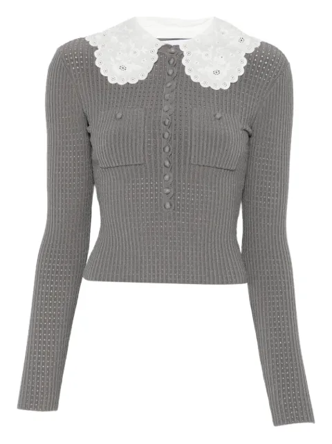 Self-Portrait contrasting-collar top Grey RS26106TA