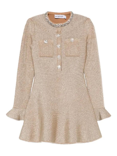 Self-Portrait embellished ruffled mini dress Gold RS26206SGD