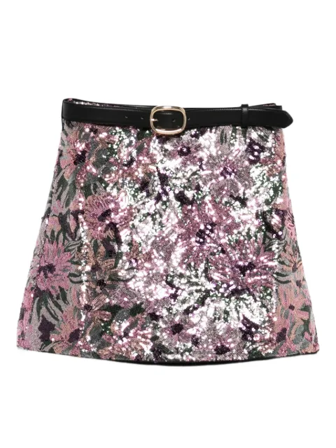 Self-Portrait sequined belted mini skirt Pink RS26075SKMU
