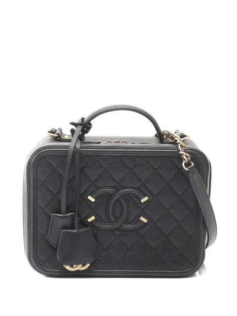 CHANEL Pre-Owned 2019 Filigree diamond-quilting chain-strap vanity shoulder bag Black 102753628003272