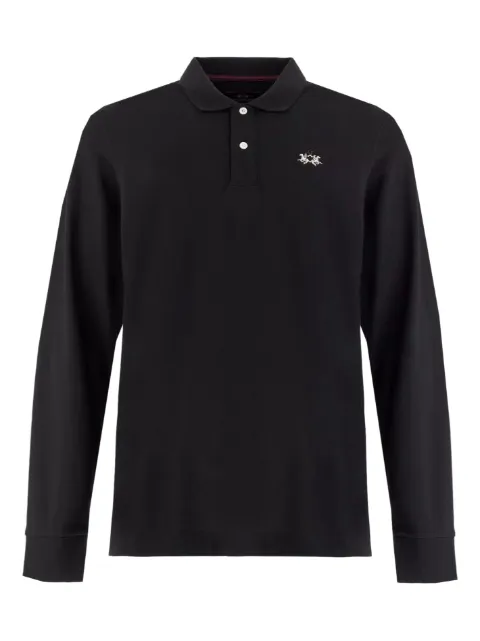 La Martina Brett long-sleeve logo-embroidered polo shirt Black MBP004