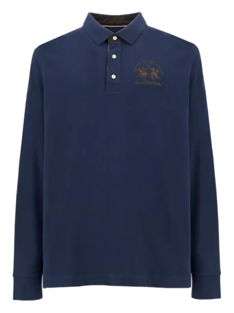 La Martina Beato long-sleeve logo-embroidered polo shirt Blue MBP008