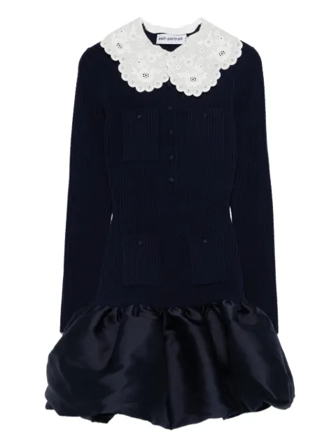 Self-Portrait scalloped collar pocket mini dress Blue RS26106SBN