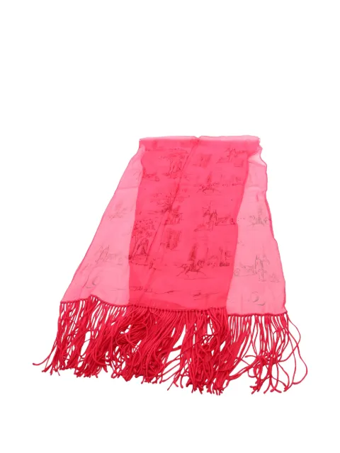 Hermès Pre-Owned 2010s Stall fringed printed scarf Pink 1023633