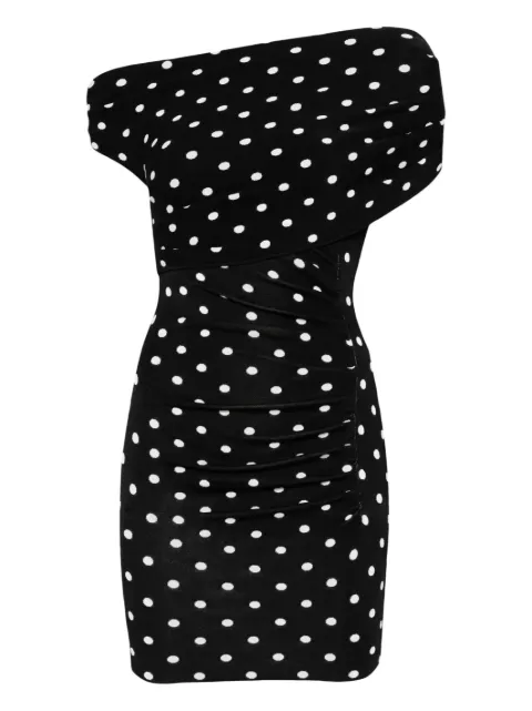 Self-Portrait polka-dot one-shoulder mini dress Black RS26108SAB