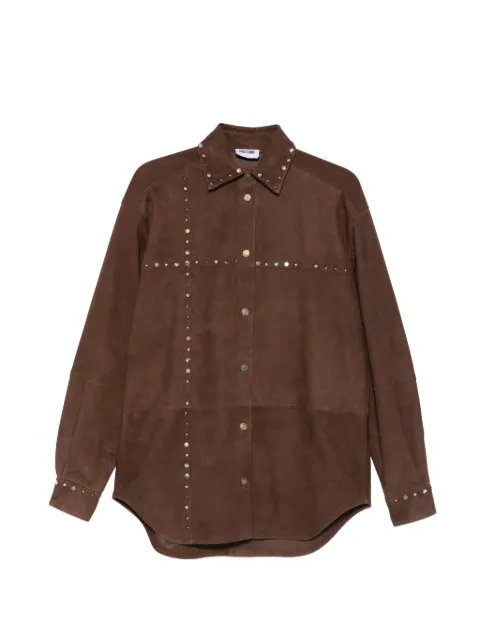 Moschino stud-embellishment suede shirt Brown A37020572