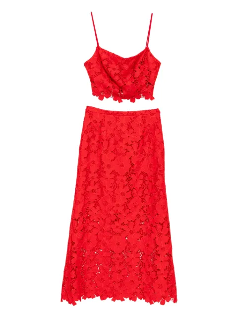 BLAKLACE floral-embrodairy skirt set Red BLK0054