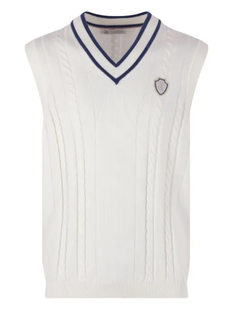 Brunello Cucinelli cable-knit appliqued sleeveless sweater White M28707917TCGE43