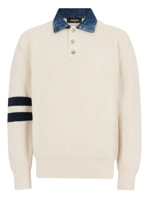DSQUARED2 ribbed-knit polo shirt Neutrals S74HA1629D13185