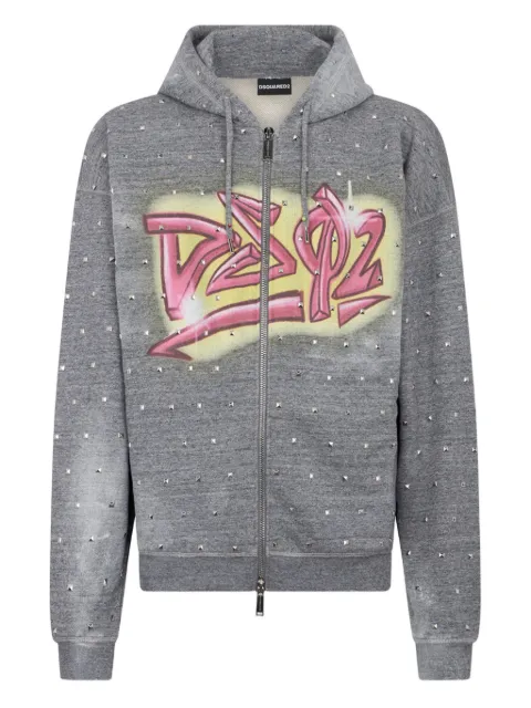 DSQUARED2 Rebel tags loose fit hoodie Grey S71HG0157S25463