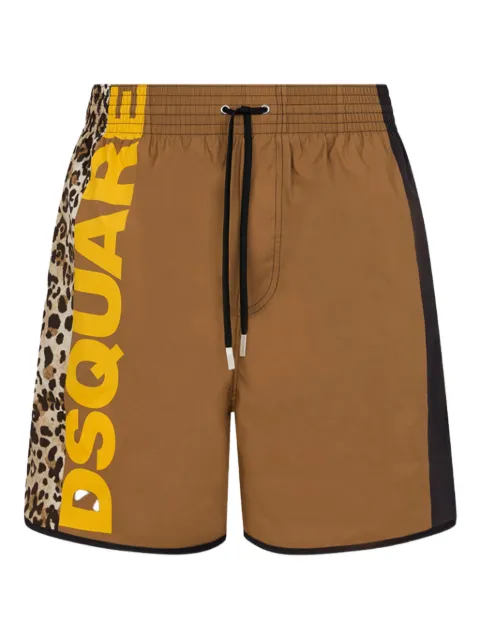 DSQUARED2 leopard-print logo-print midi swim shorts Brown D7B736910ISA01