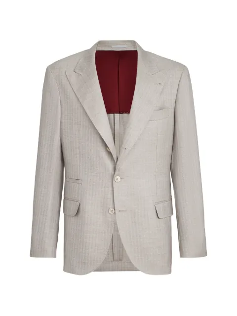Brunello Cucinelli cashmere and silk chevron deconstructed blazer with peak lapels Grey MR4987BFDC030