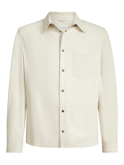 Brunello Cucinelli chest-pocket long-sleeve leather shirt Neutrals MPLSG2039C4261