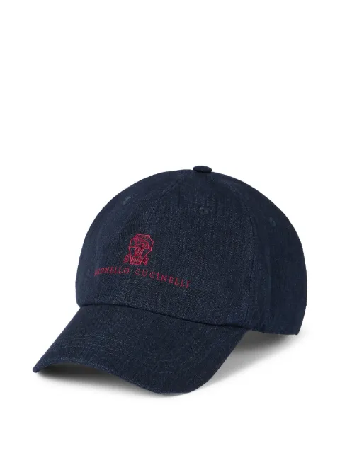 Brunello Cucinelli embroidered-logo linen baseball cap Blue MH2489850CWW57