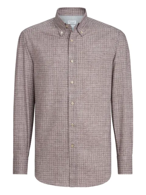 Brunello Cucinelli flower-print twill shirt Brown MA6910038C001