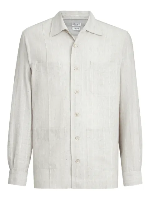 Brunello Cucinelli jacquard chest-pocket shirt Neutrals MA6770648C003