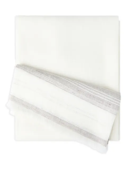 Brunello Cucinelli embroidered-detail striped linen scarf White MSC696AGCUY18