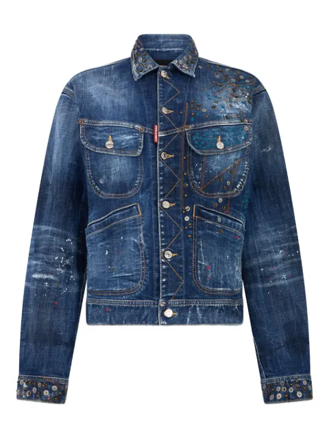 DSQUARED2 dark busted Rebel wash L.A. jeans jacket Blue S71AN0672S30664