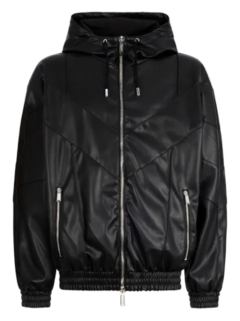 DSQUARED2 faux leather zipped hoodie jacket Black S74AM1676S60340