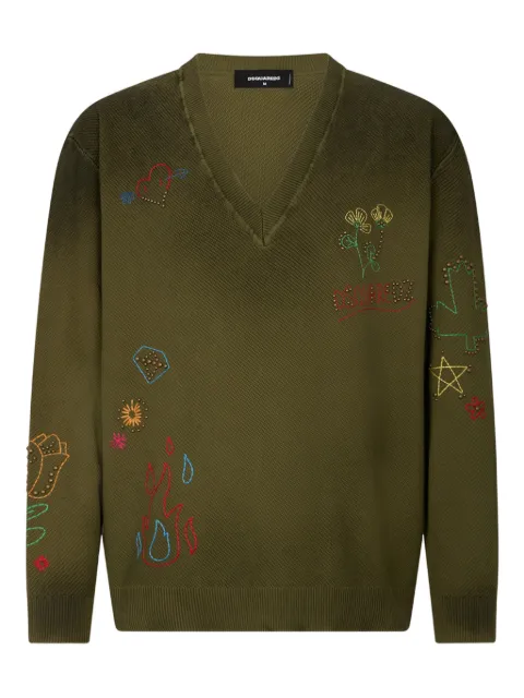 DSQUARED2 Handmade Scribbles V-neck pullover sweater Green S71HA1414D13213