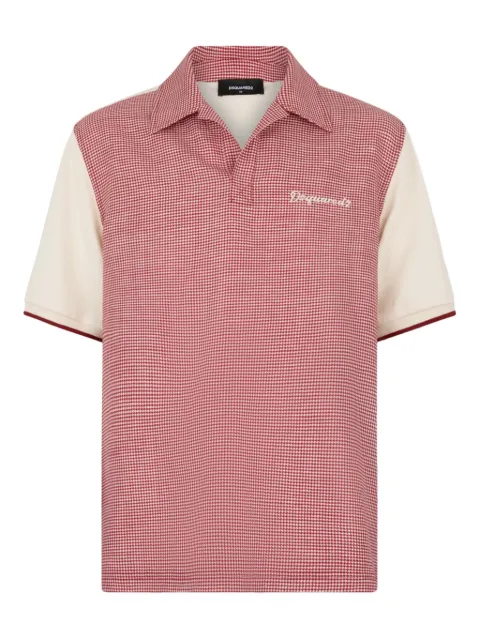 DSQUARED2 virgin wool linen Pied de Poule polo Red S74DM1023D35460